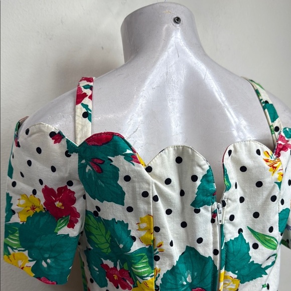(T2) Benson & Smith 80s Vintage Bohemian Floral Print Cream Cotton Dress, Size 9 - Picture 7 of 14
